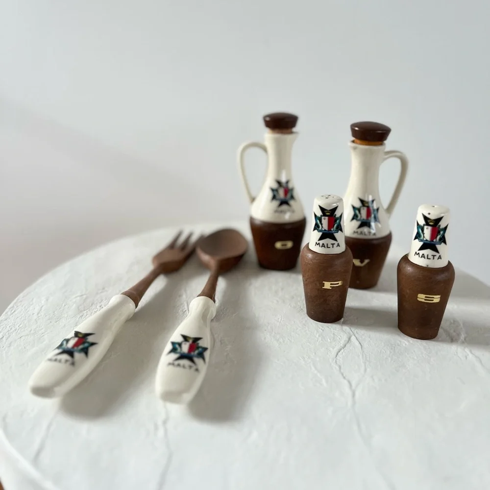 VINTAGE MATERIAL 6 PIECE SALAD‎ SERVING SET